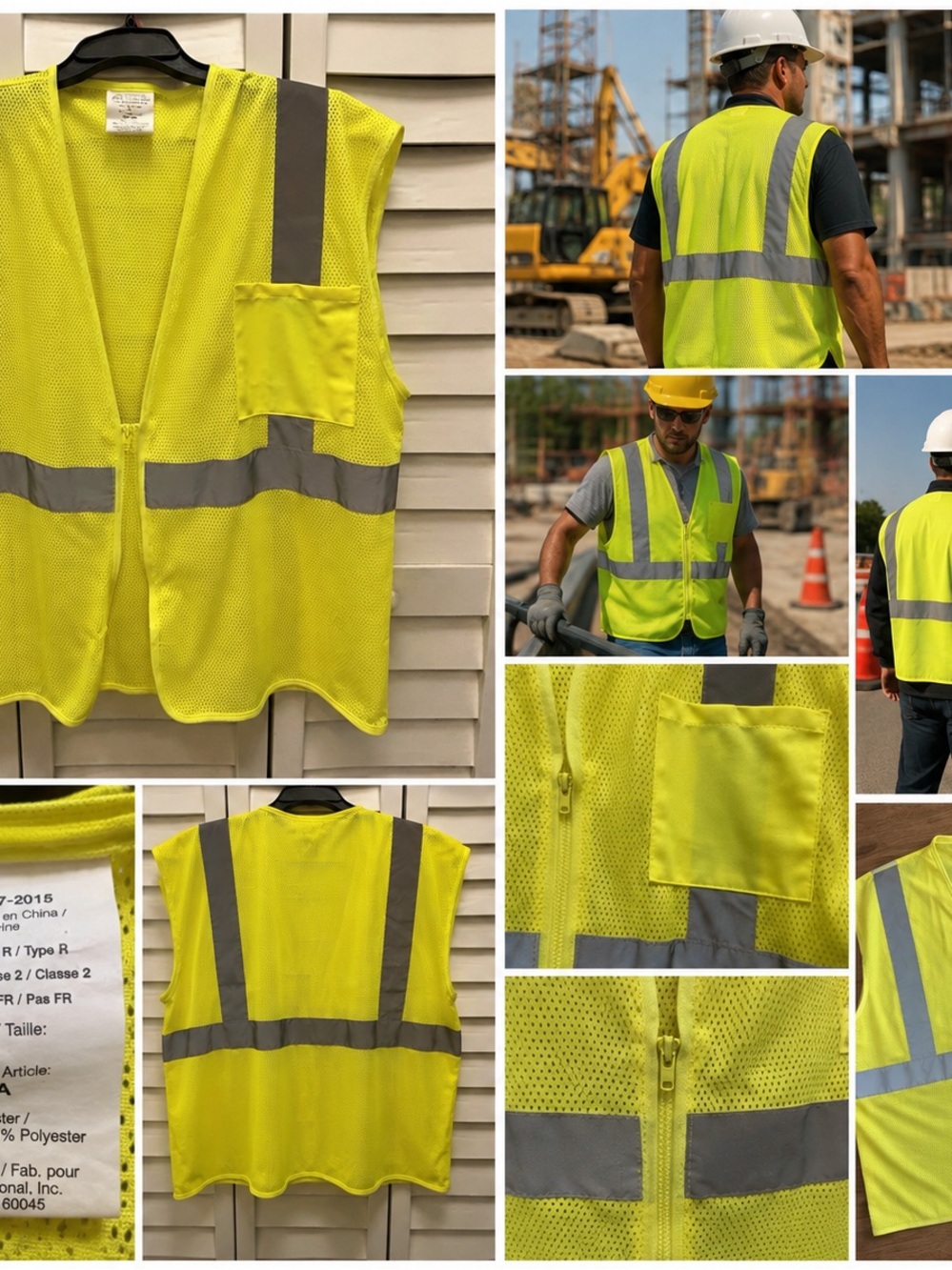 Condor 53YL18A Safety Vest Large Hi Vis Yellow Reflective ANSI Class 2 Mesh Zip